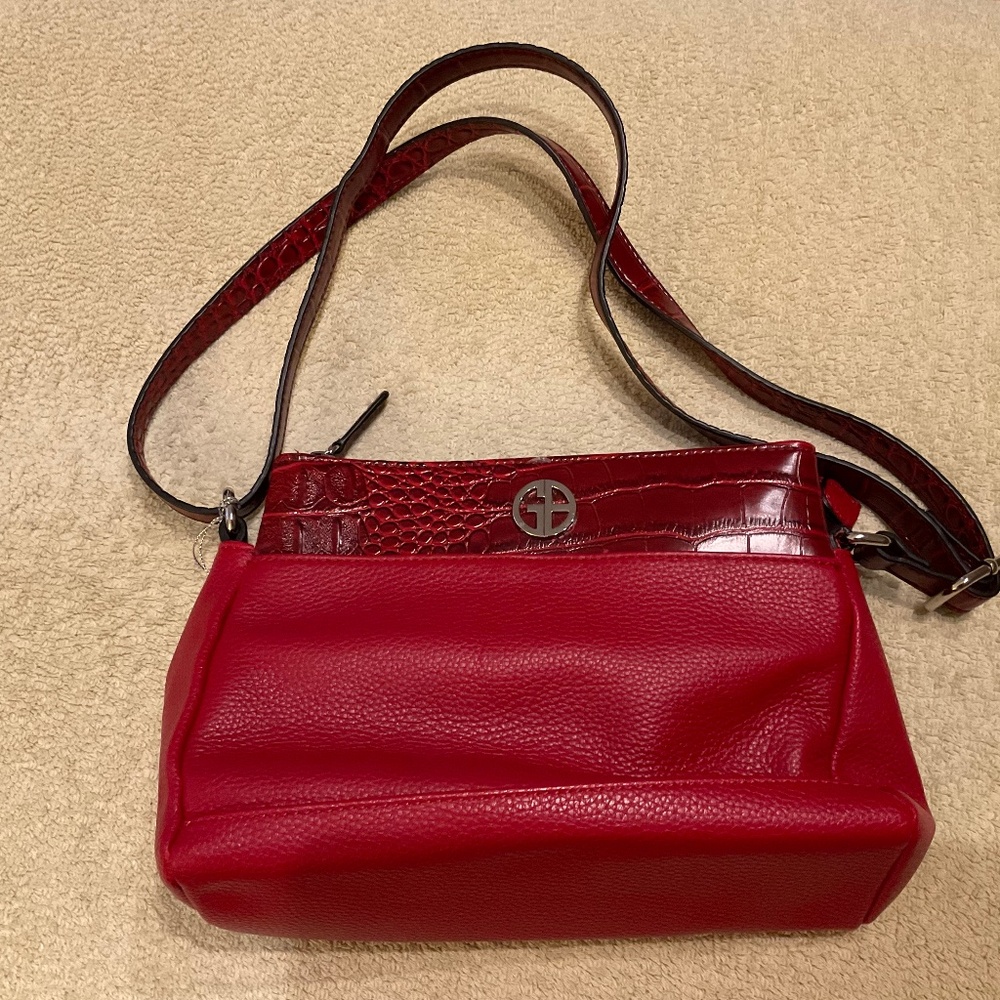Giani Bernini Red Leather Pebble and Crocodile Style Embossed Bag